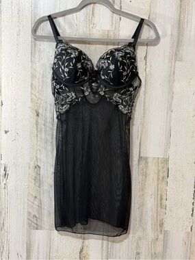 RACHEL Rachel Roy Black Sheer Floral Embroidered Chemise